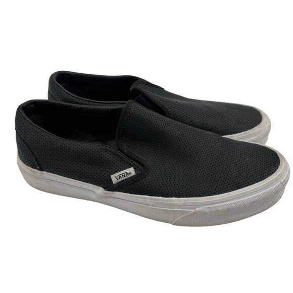 VANS Perf Leather Black Slip On Shoes, Unisex casual classic Women 8.5 Men 7